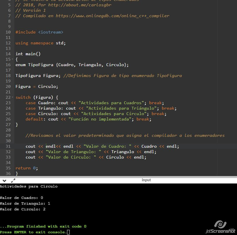 Ejemplo de enumeradores en C++