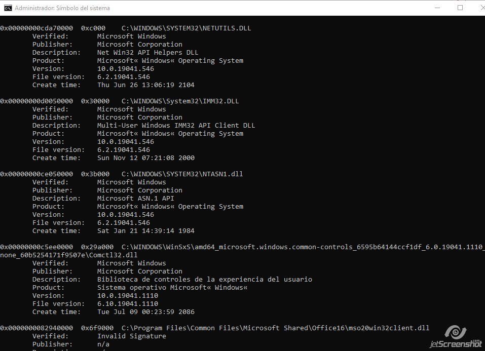 Visualización de DLL’s utilizadas por Outlook