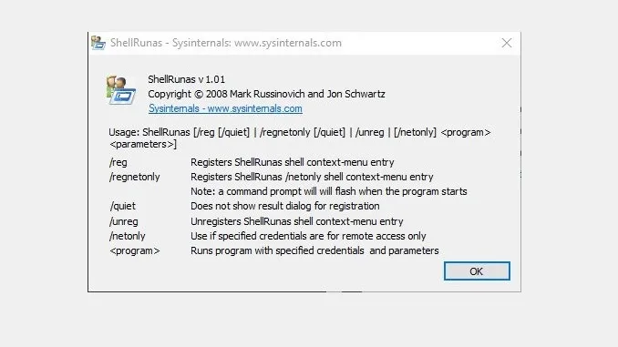 ShellRunas – SysInternals